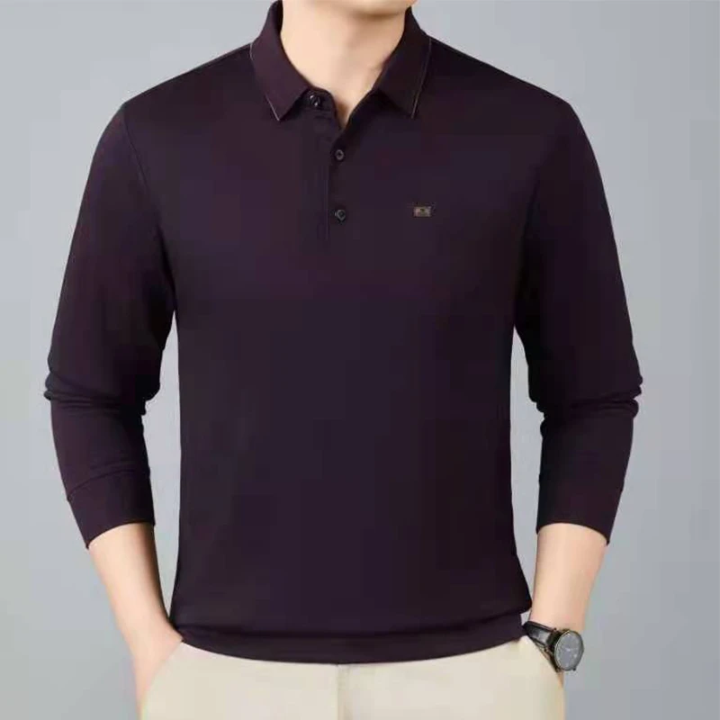 2886【薄款长袖T恤】春秋季男士POLO衫真口袋中老年爸爸装打底衫
