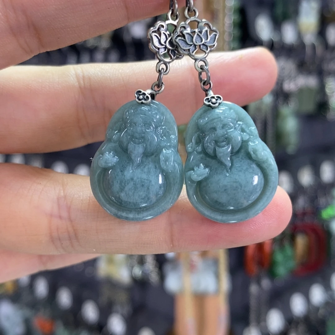 银S925镶嵌翡翠耳饰