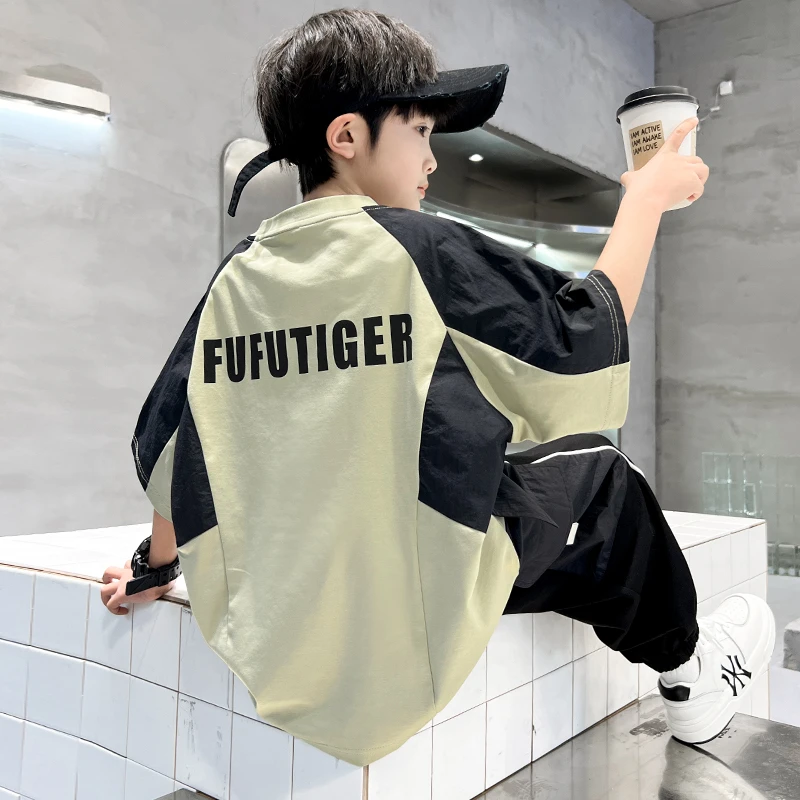 男童短袖夏装套装2025新款儿童夏季T恤痞帅【奇斯熊】B5096