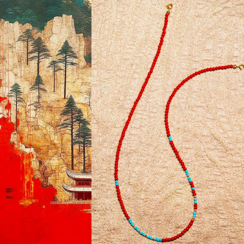 18k金南红美松“海棠”时尚百搭项链（约长44cm，约卡2.8mm）nhxl04