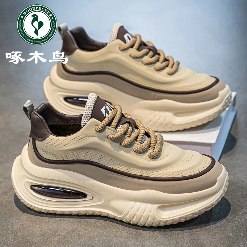 啄木鸟男鞋四季时尚厚底增高休闲老爹鞋男士百搭高级感运动阿甘鞋