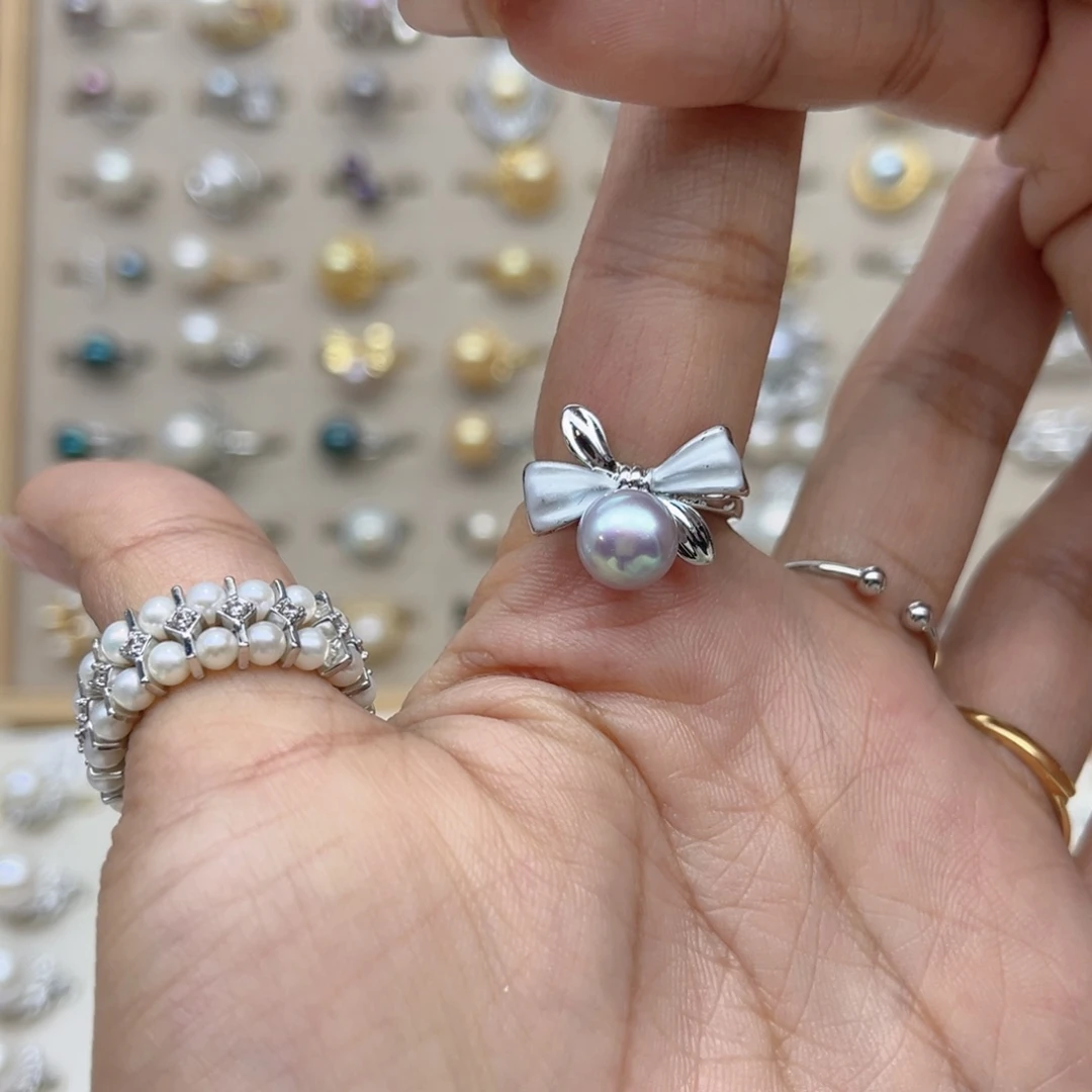 凉***下合金戒指淡水珍珠