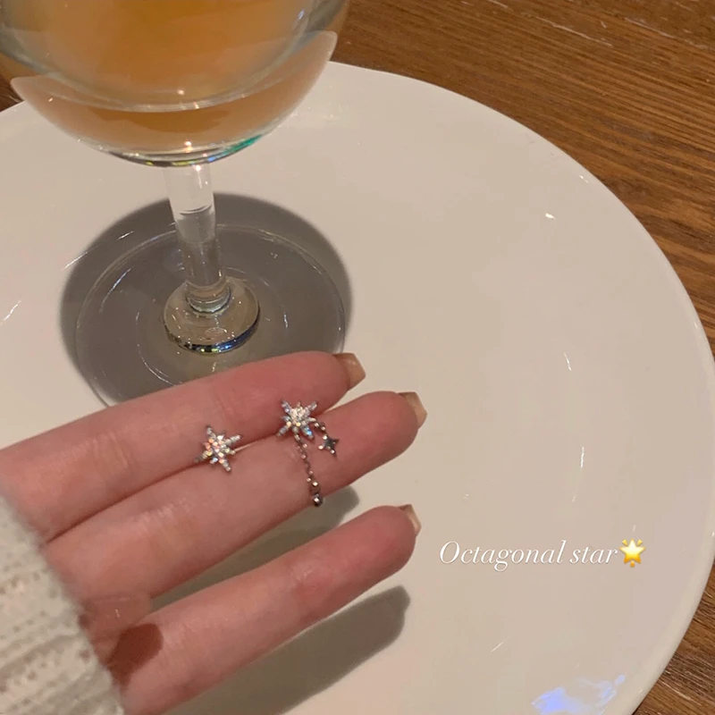 芒果饰品 铜合金耳饰 不对称八芒星耳钉耳夹女耳环高级感耳饰