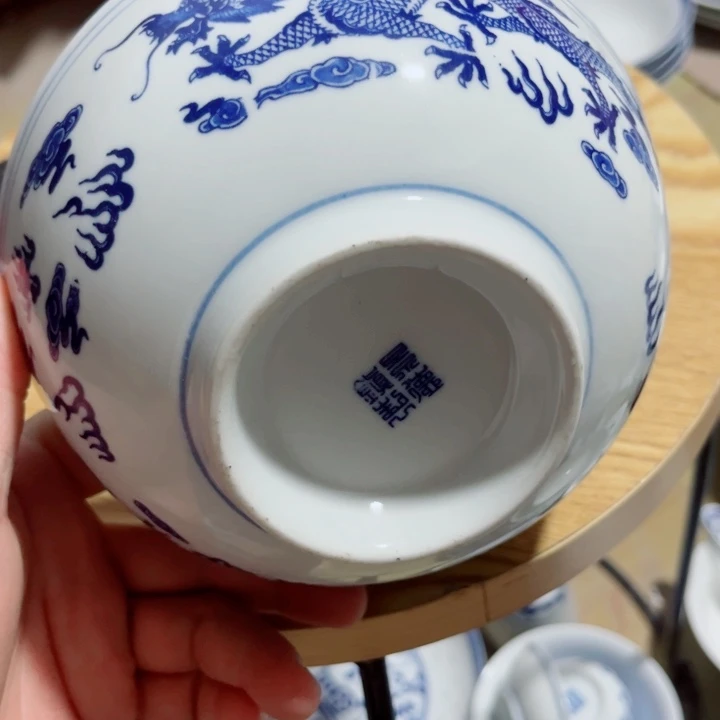 青花玲珑6寸面碗双龙戏珠