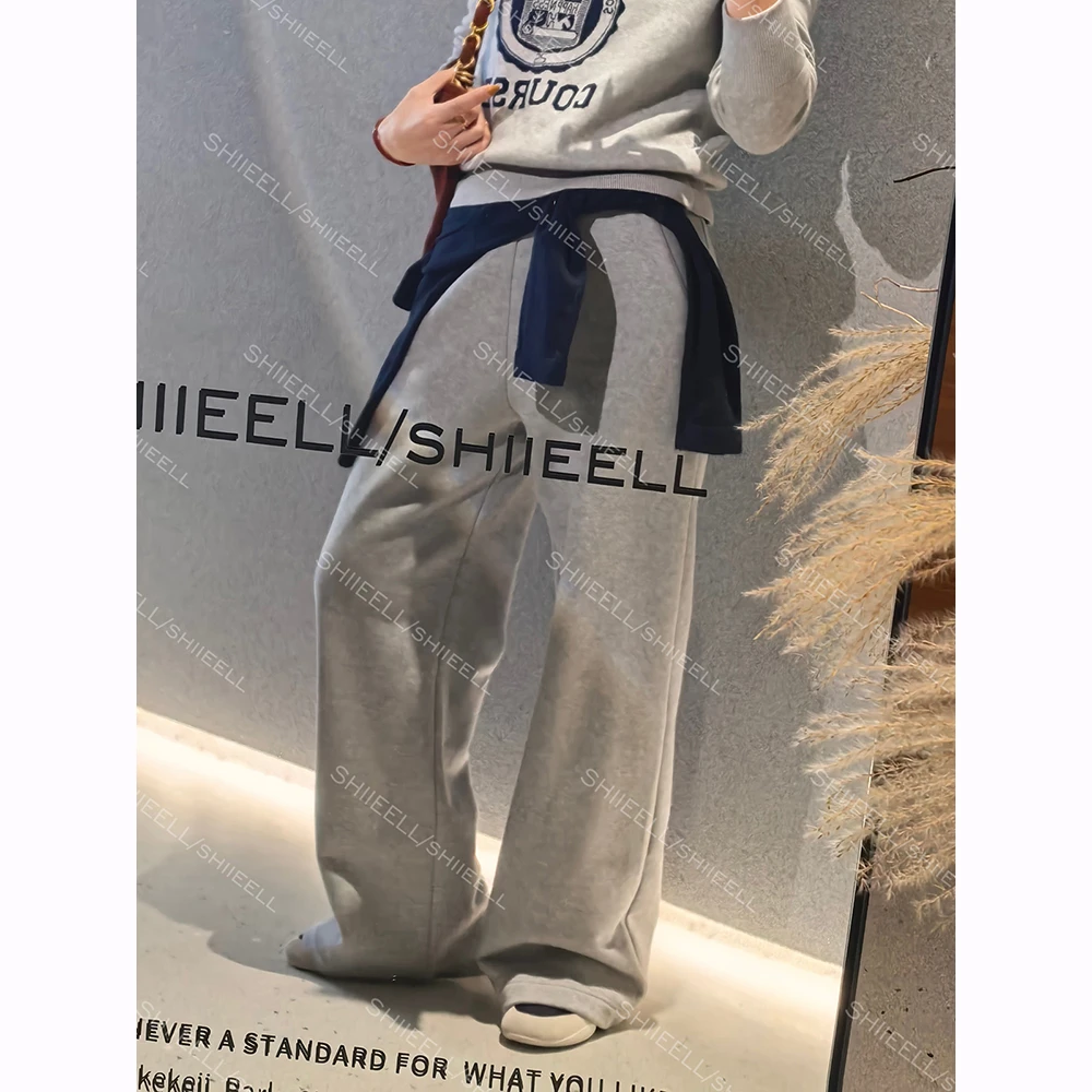 SHIIEELL【平平无奇】百搭宽松长裤直筒阔腿高腰松紧休闲裤W2027