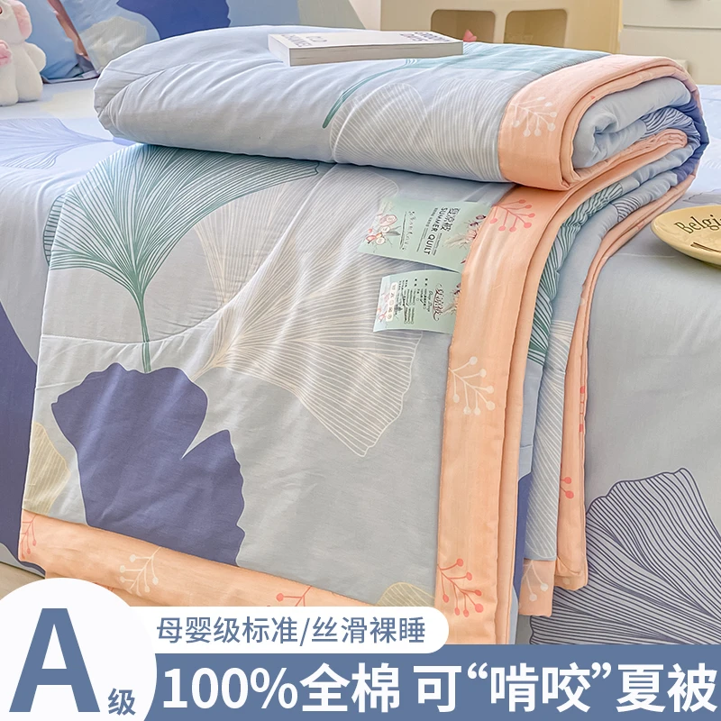全棉夏被空调被夏凉被纯棉100%薄被子单人被芯双面水洗棉被可机洗
