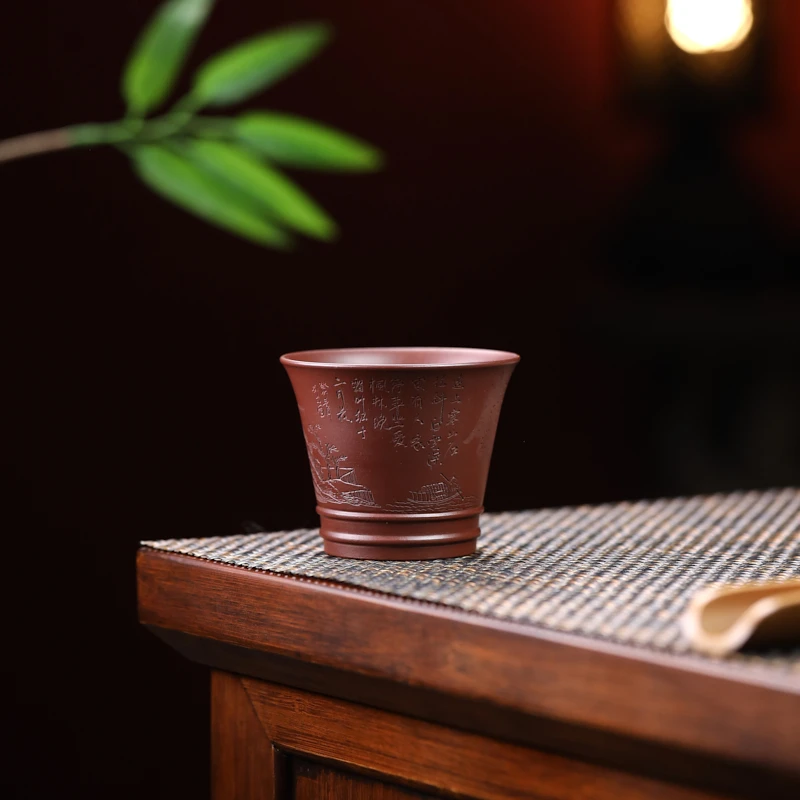 635 | 宜兴紫砂杯主人杯  马蹄杯 山水刻