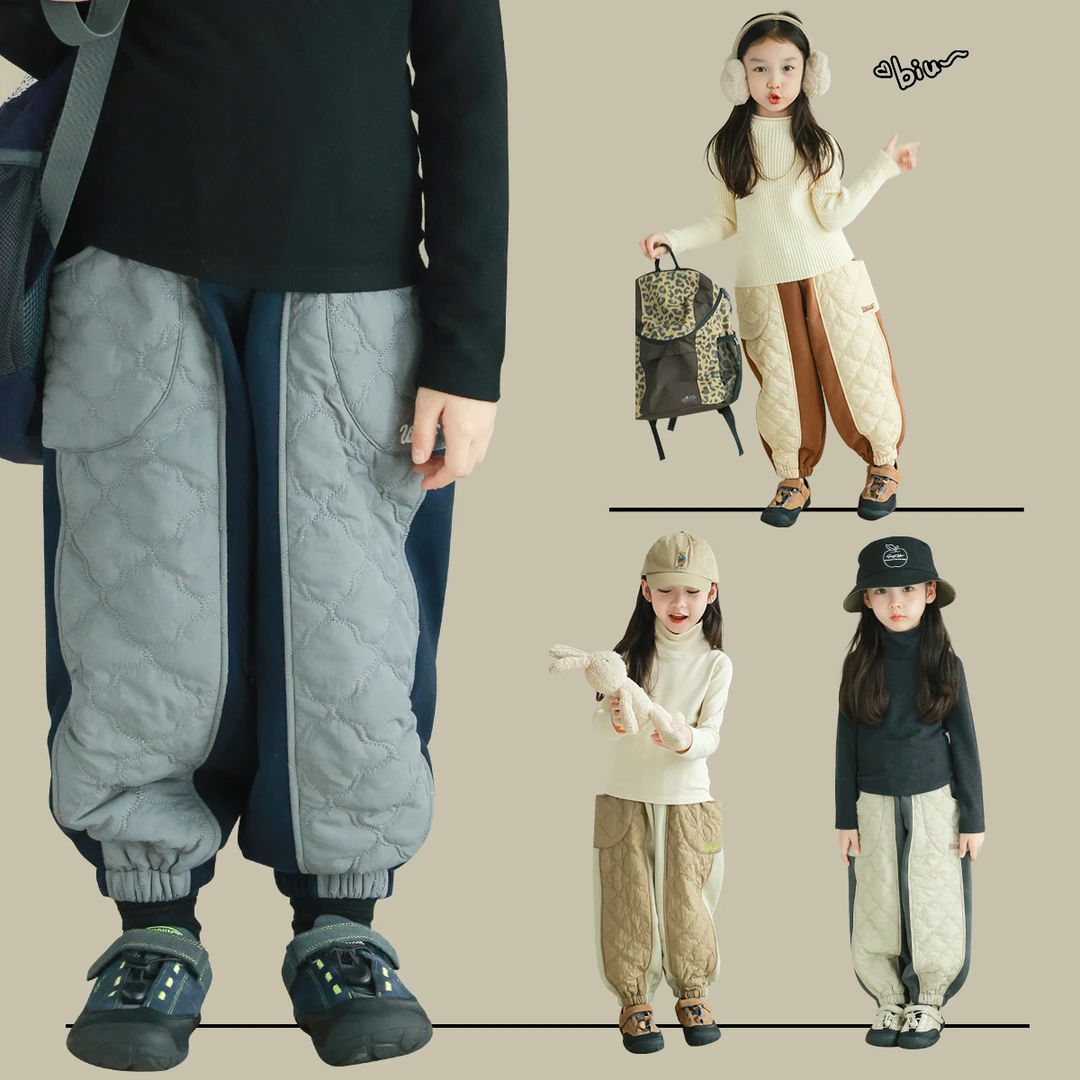 utouto大耳象女童拼色收口长裤2024冬季新款儿童裤子2410588