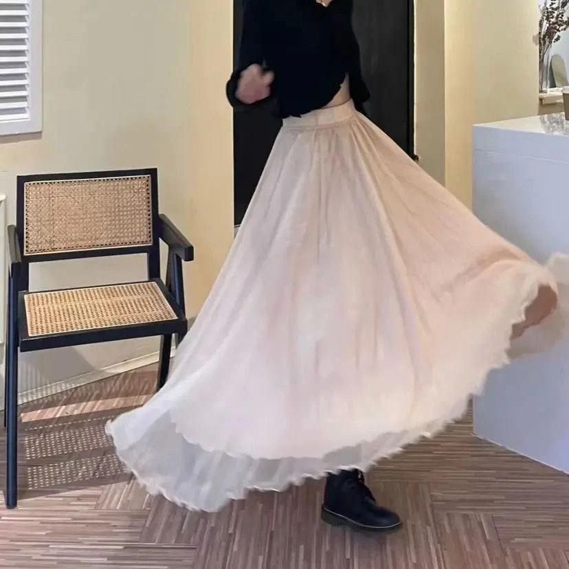 网红同款仙女温柔8米大裙摆闪闪光泽加长版雪纺显瘦半身长裙纱裙