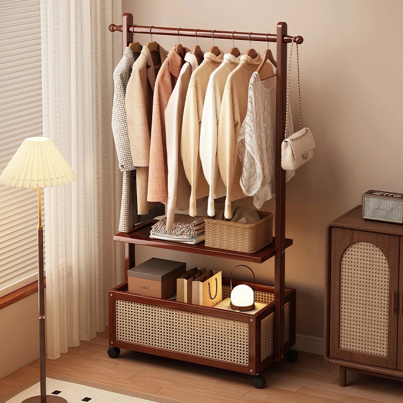 衣架落地家用挂衣架实木次净晾衣服收纳架子衣服挂架