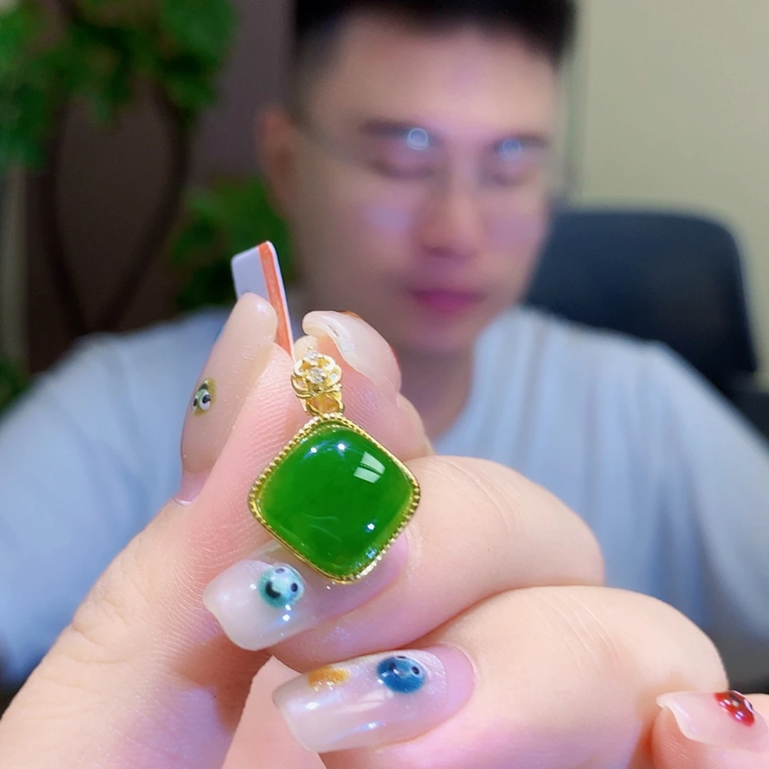 和田玉（碧玉）银S925镀金镶嵌颈饰