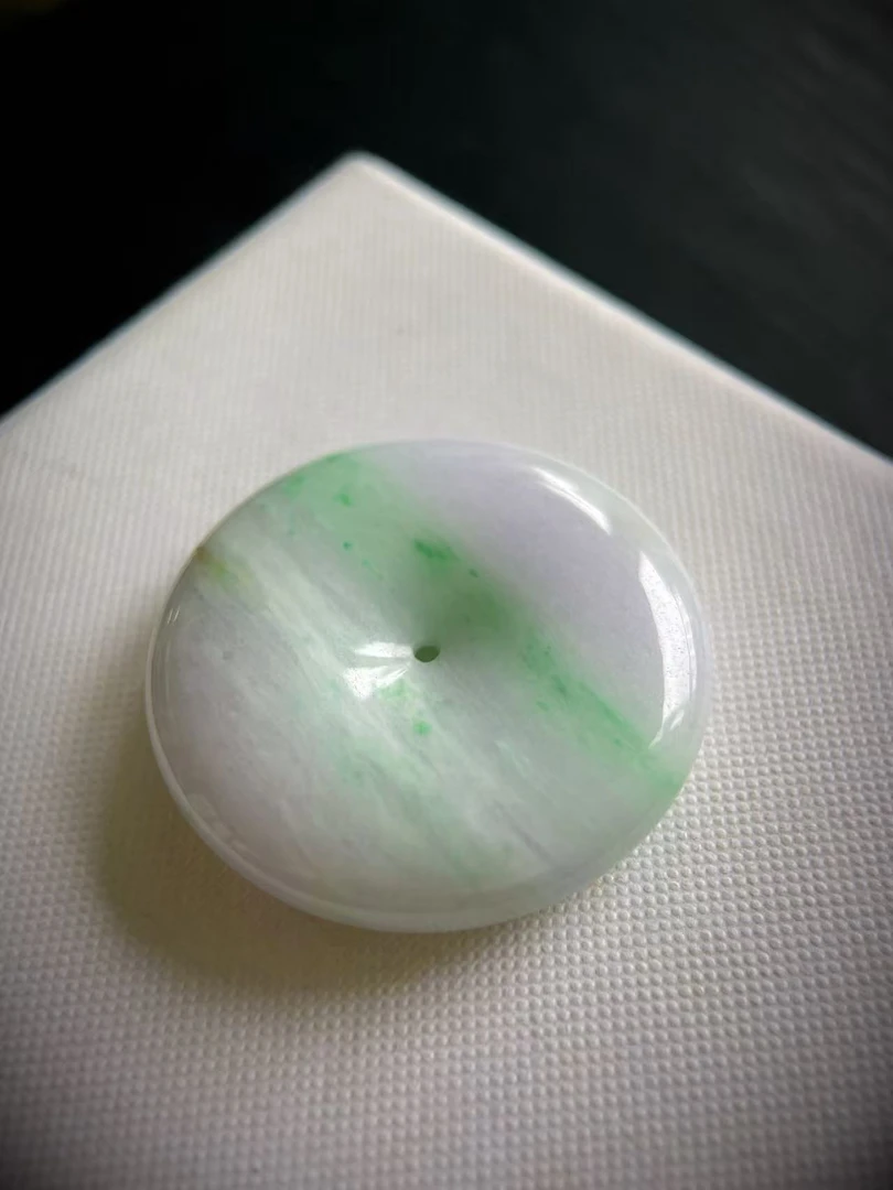 天然缅甸翡翠平安扣吊坠飘绿平安无事仿古精美