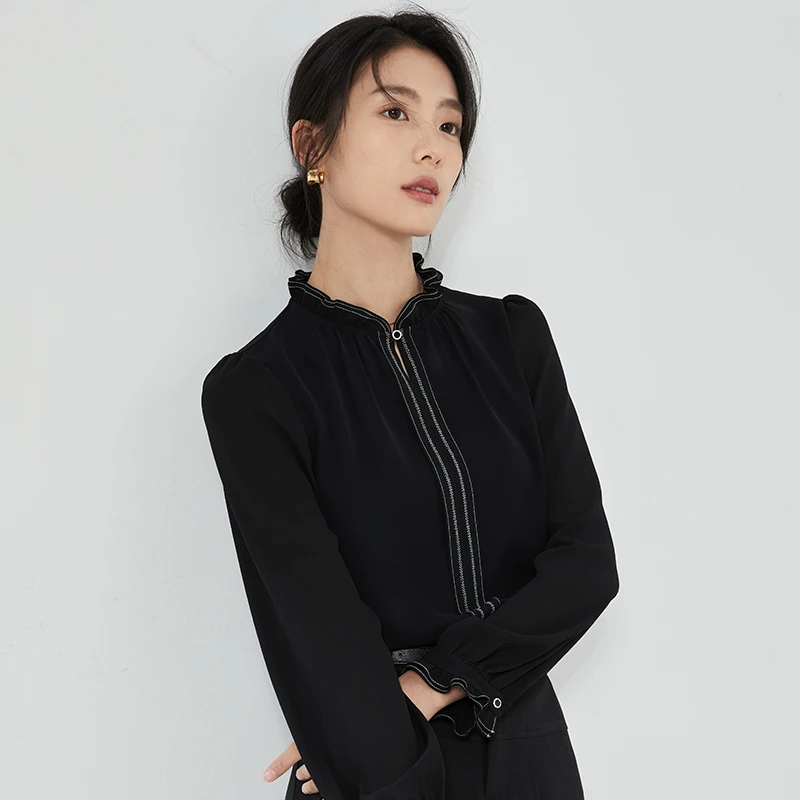 【曼贝星星】8491317曼贝女长袖衬衫2025上衣法式时尚雪纺通勤衬衣