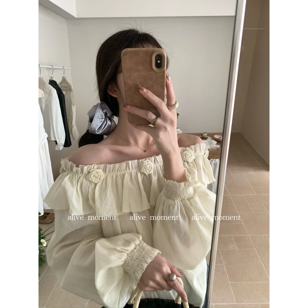 J-55296#自带氛围感立体玫瑰花设计“一衣多穿”上衣真的太绝啦！