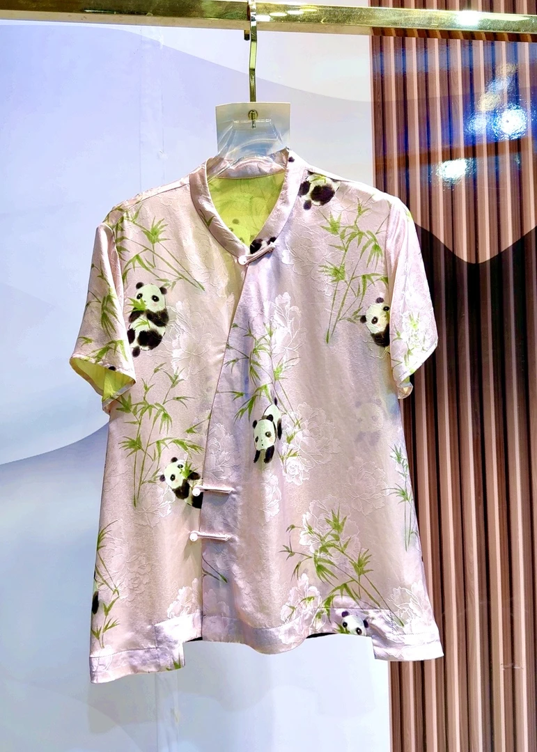 【功夫熊猫】新中式唐装熊猫花罗夏短袖上衣衬衫
