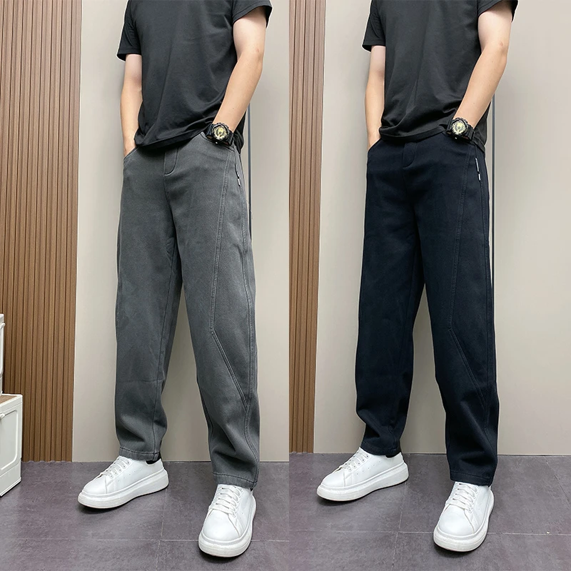 秋冬新款潮牌加绒高级感小脚哈伦裤男士宽松百搭运动裤拼接休闲裤