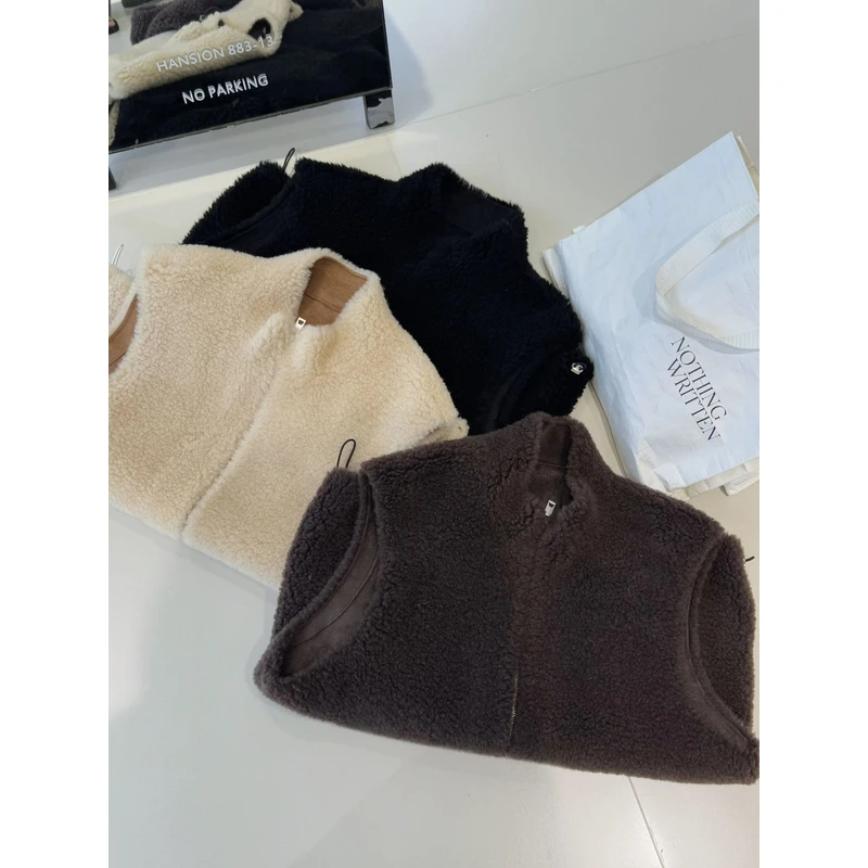 女士简约隐形口袋羊毛皮毛一体马甲（5019）