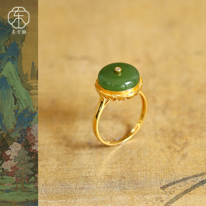 东方俪DOFUNLY【翠藤】和田玉平安扣18K金戒指设计款BYJZ雅韵