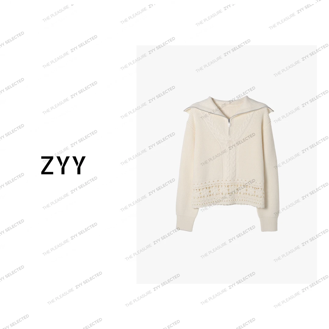 ZYY【暮雪烟岚】2025/S新品设计感毛衣钩花镂空针织衫女X25QZZ04321