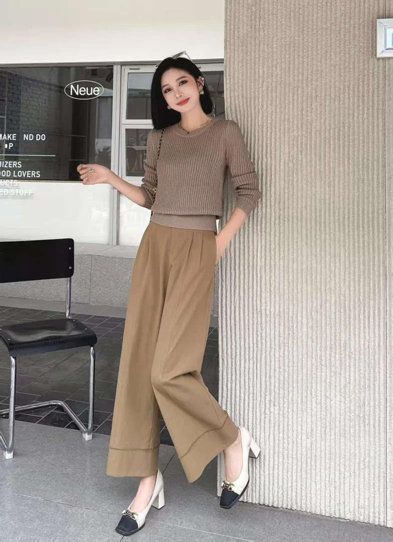 【F3399】2025夏款新品女装 休闲时尚减龄两件套针织衫+阔腿长裤
