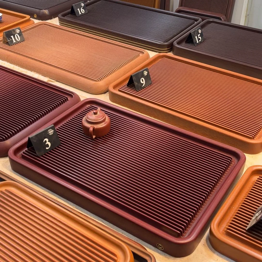 紫砂茶盘圆*6040红檀电木