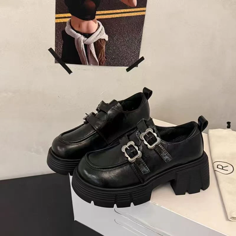 2-0256    新款时尚厚底百搭英伦风圆头乐福鞋