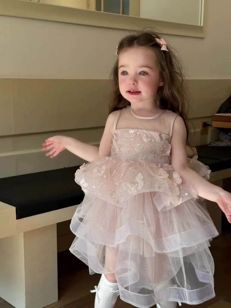 花童公主裙网纱蛋糕裙2025新款中小童无袖纱裙夏季女宝宝蝴蝶纱裙