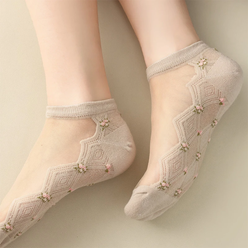防臭网眼薄款100%正品棉底船袜玻璃水晶丝袜透气防滑夏季短袜女士