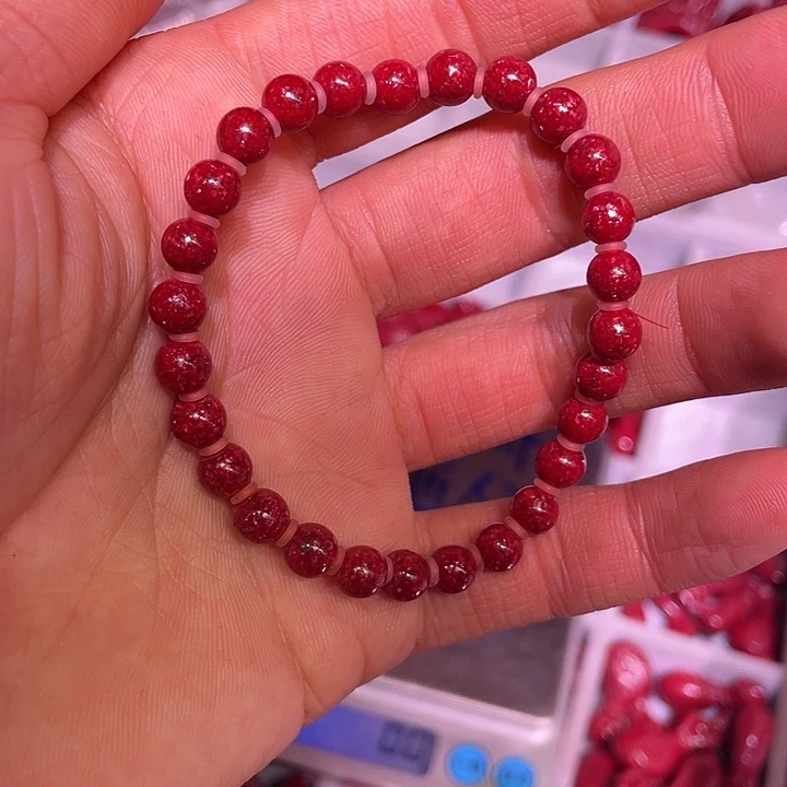 天然辰砂晶体6毫米手链