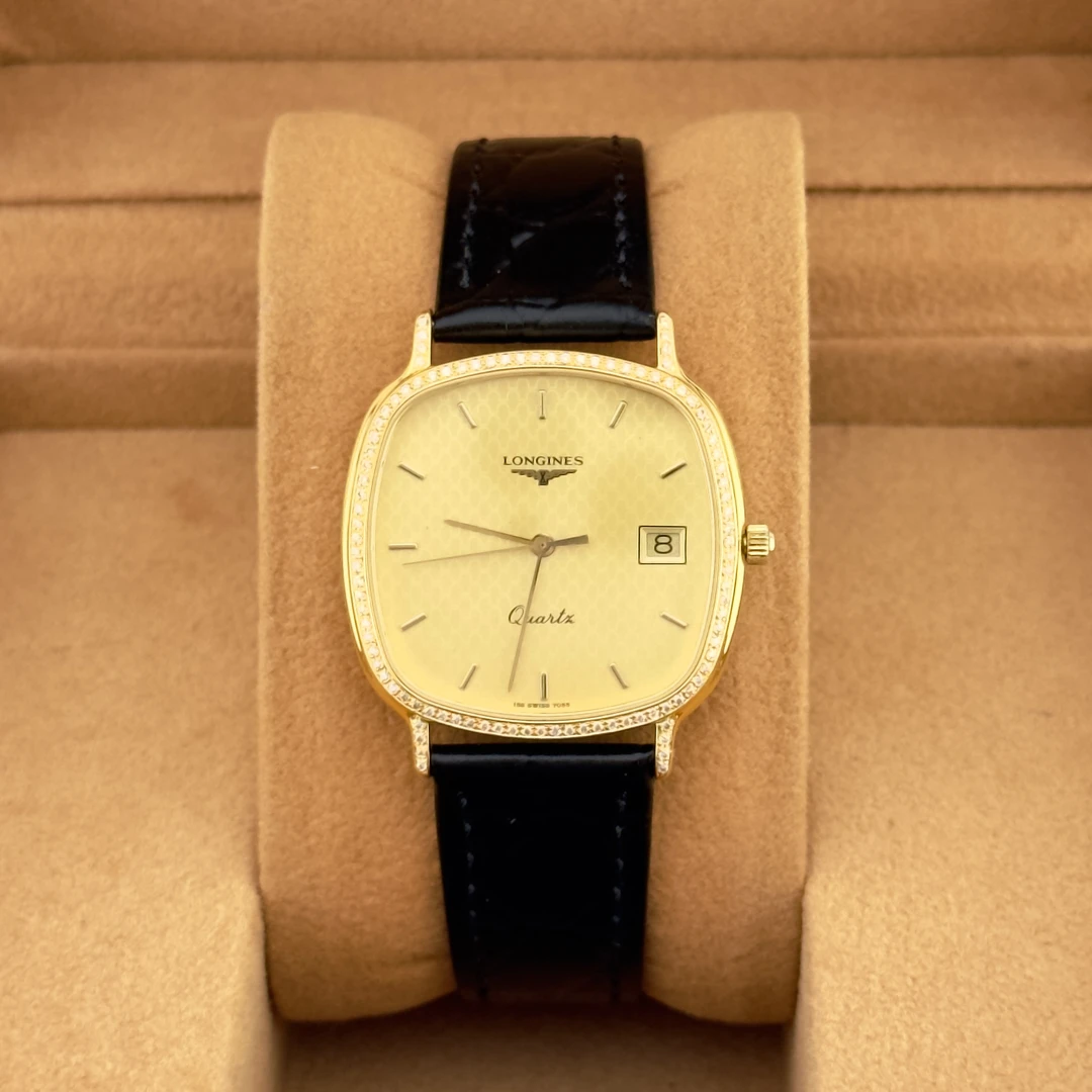 95新 Longines/浪琴 浪琴镶钻薄款金色简约大盘石英轻奢气质镶钻