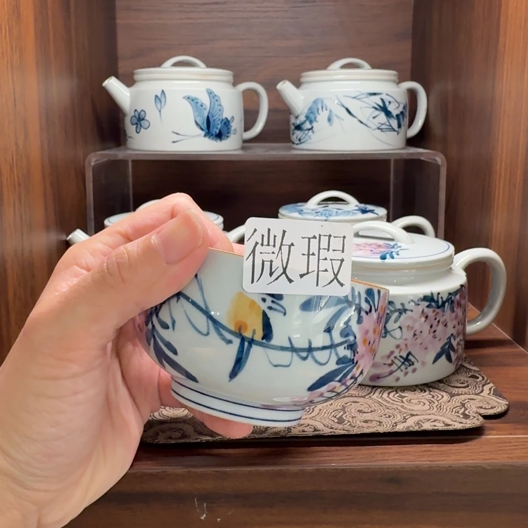 釉下手绘茶具微瑕