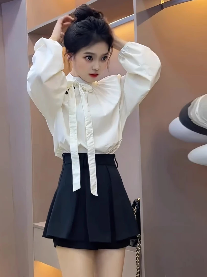 今年流行爆款超好看绝美气质高级感白色衬衫显瘦短裙春季两件套女