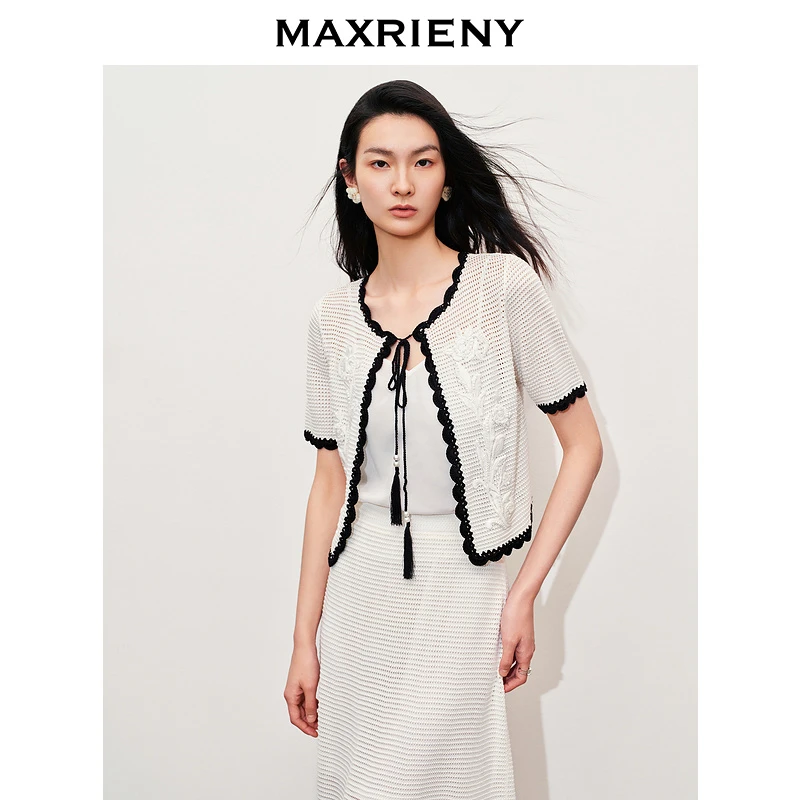 【芊芊专属】MAXRIENY优雅刺绣针织开衫外套女