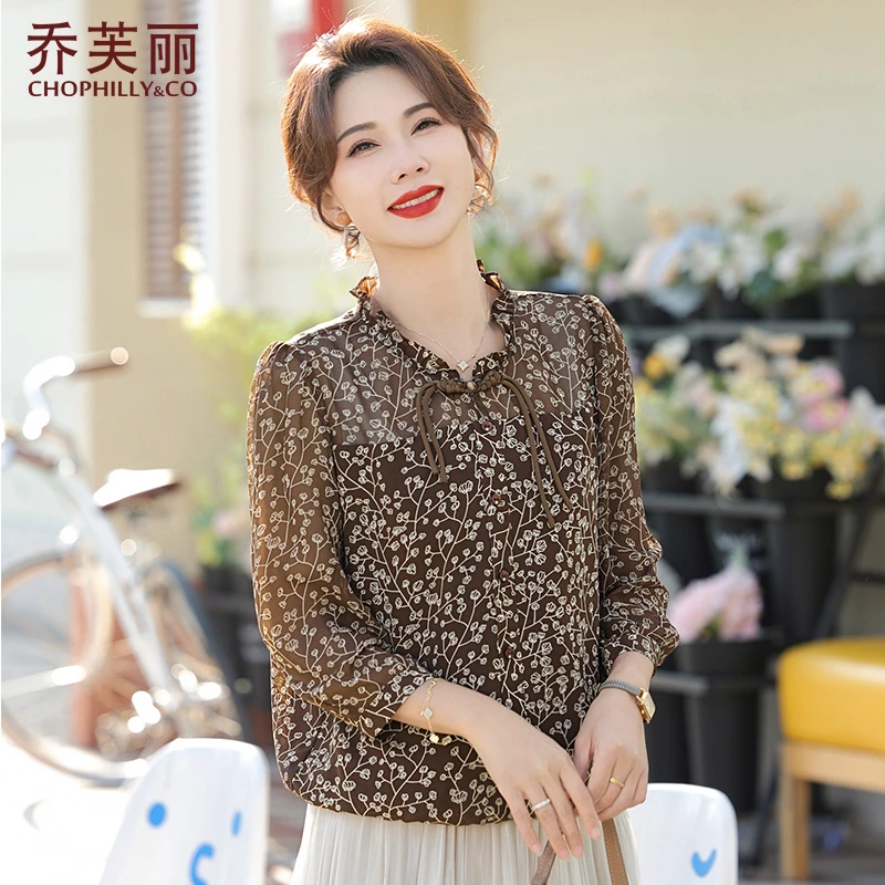 妈妈夏季七分袖上衣2025新款中老年女士春夏装洋气新中式雪纺小衫