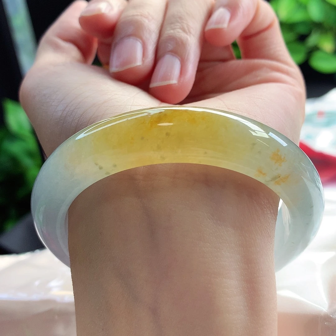未镶嵌手镯翡翠56-57圈口冰透蜜糖黄一口糖梦中情镯4号