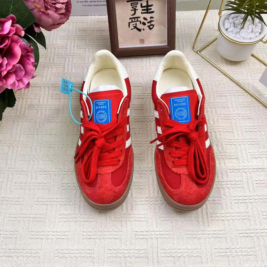 【真牛皮】复古红色德训鞋女2025年春秋新款时尚休闲潮流百搭阿甘鞋