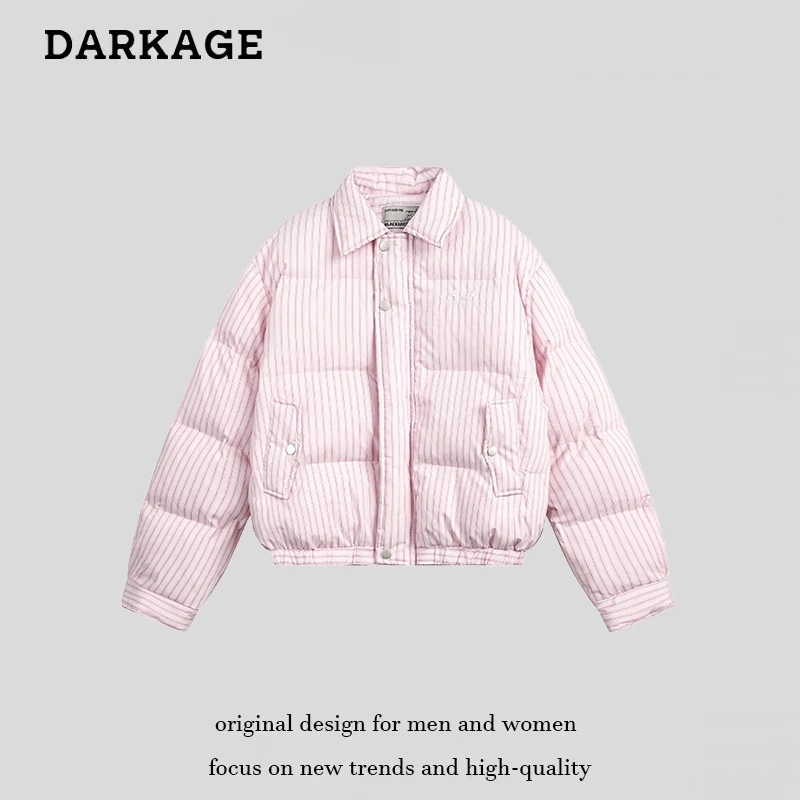 美式复古夹棉加厚条纹短款面包服男女2025年冬季新款情侣棉衣外套