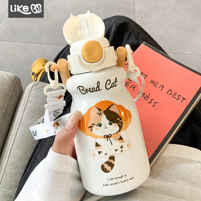 可爱保温杯女生吸管水杯女新款2025高颜值大容量便携学生儿童杯子