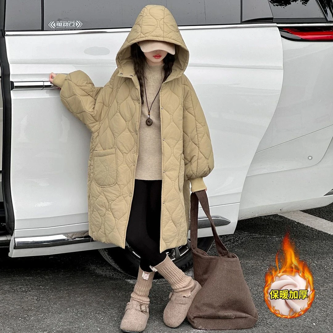 女童夹棉外套秋冬装2025新款大童冬季加绒棉服儿童初冬中长款棉衣