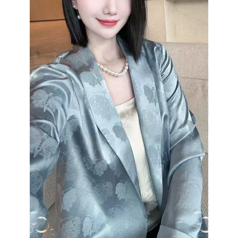 QIAN【上久楷·黑金蝴蝶·若如初蓝】100%桑蚕丝开衫外搭休闲外套