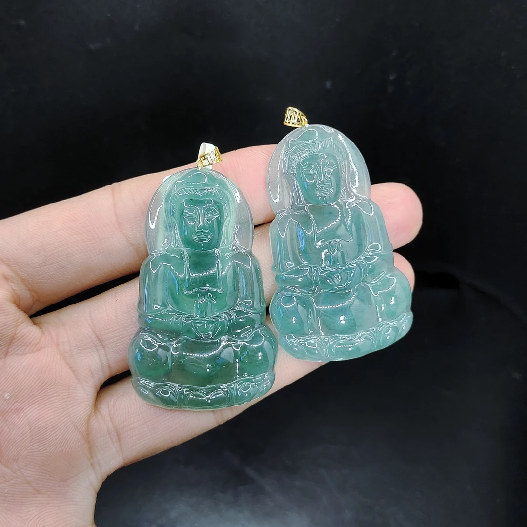 【老三珠宝】18k金翡翠观音吊坠赠链GS【多样性发其一】约48-30-4mm