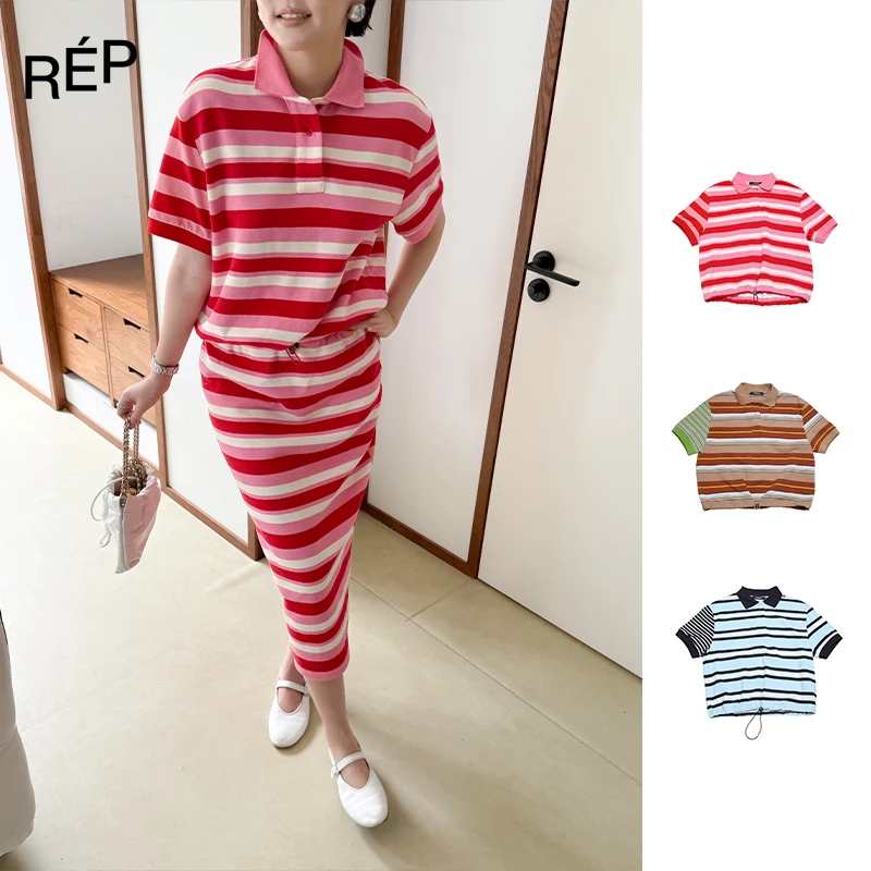 【5折】COEMES设计师红白/黄咖/蓝白条POLO领短袖上衣（特价NO退换）