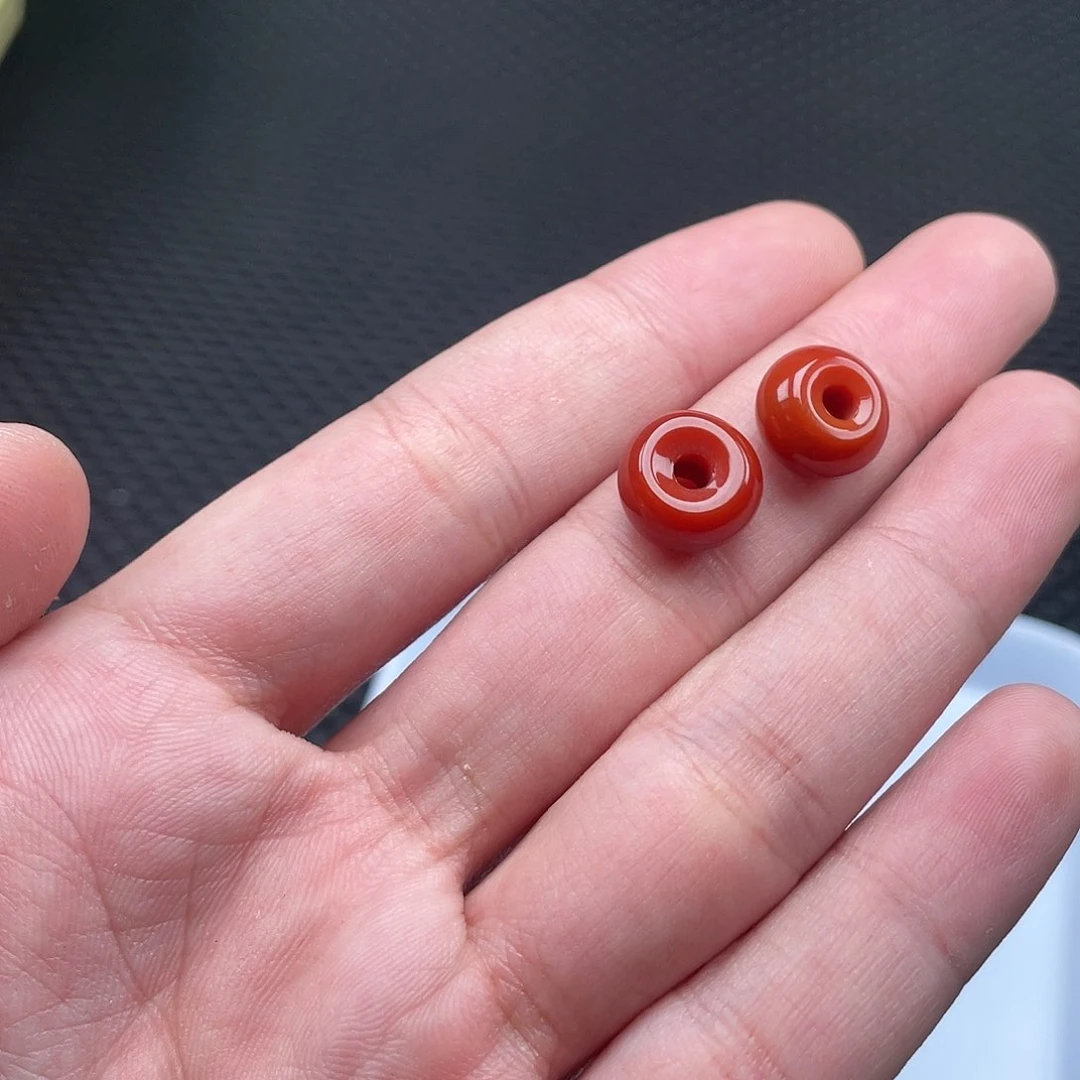 南红玛瑙7*12柿子红甜甜圈一组2颗未镶嵌