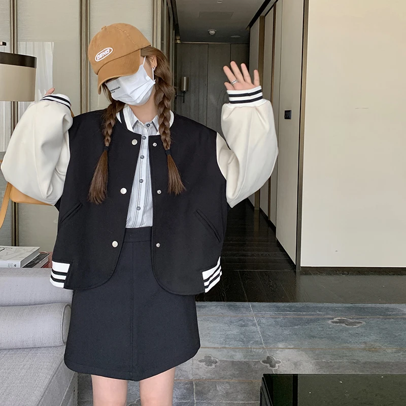 学院风棒球服短裙套装女2025年新款春季小个子穿搭减龄洋气两件套