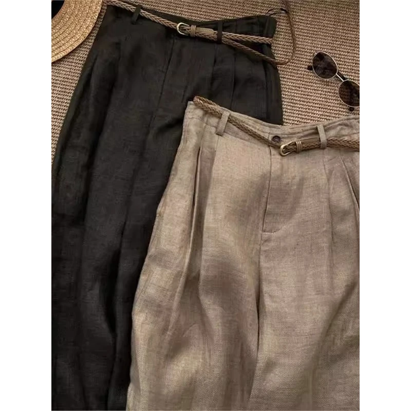 版型不挑人~卡其色百搭阔腿裤女夏季高腰显瘦松弛感直筒休闲长裤