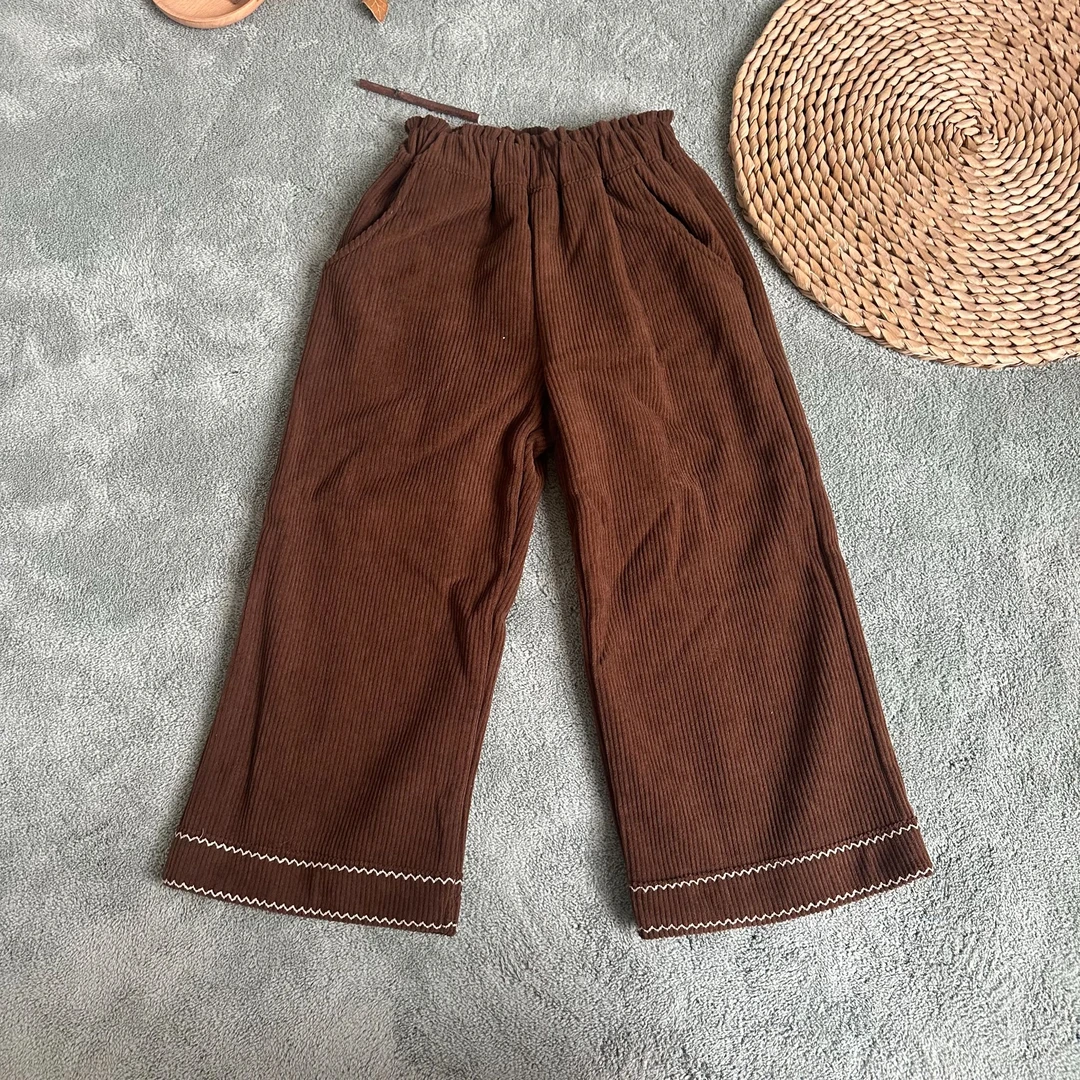 秋冬新款女童裤子纯色女宝宝宽松儿童复古直通裤休闲洋气加绒长裤