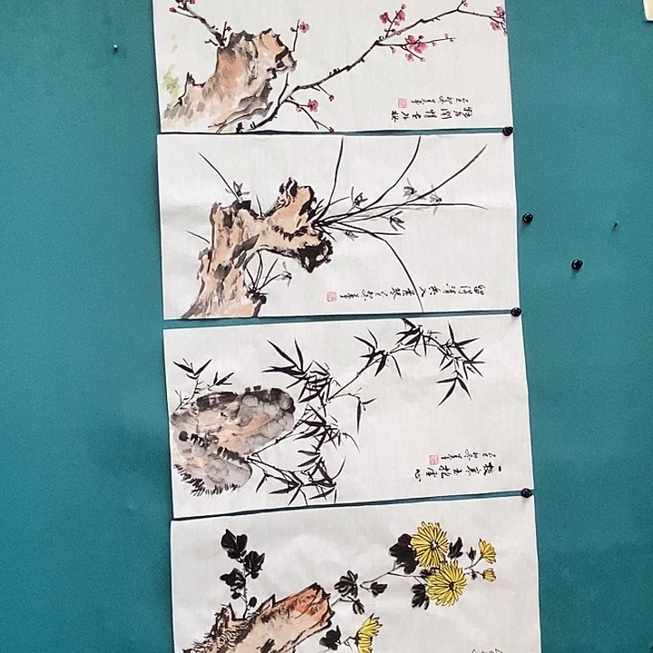 国画四尺四开手绘作品四条屏