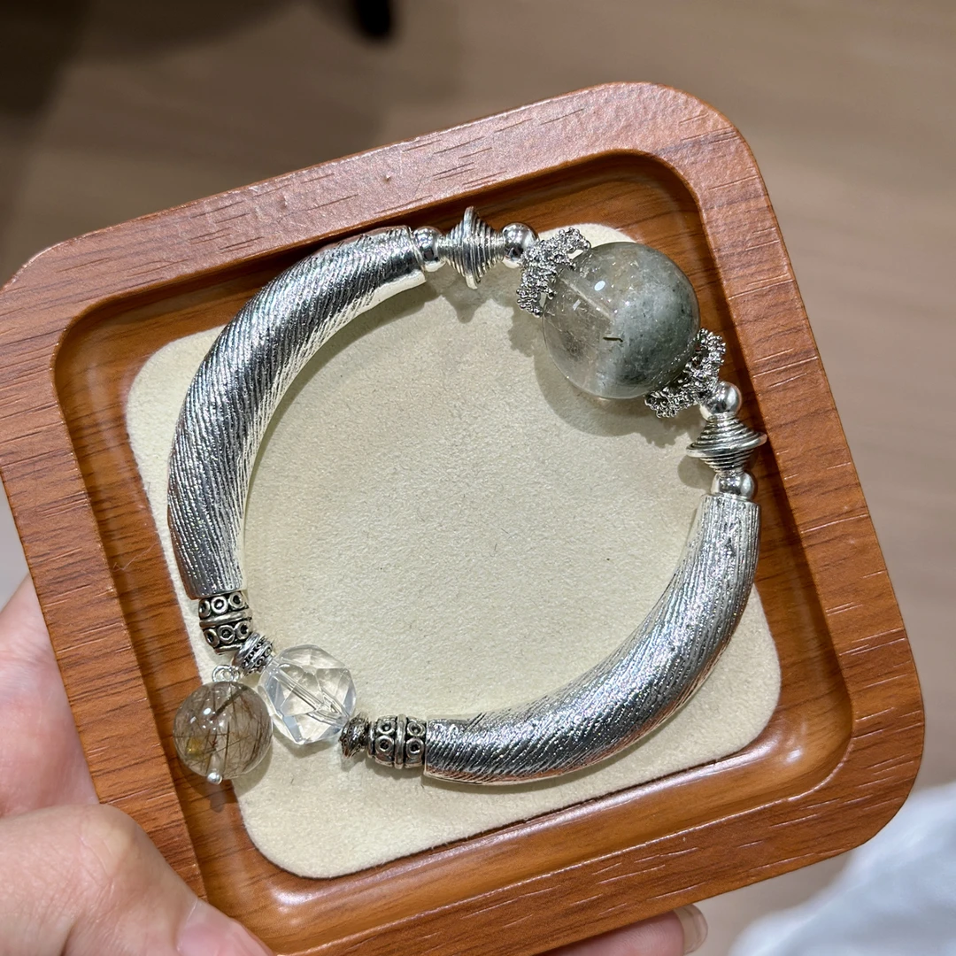 天然绿幽灵水晶半镯款设计手串