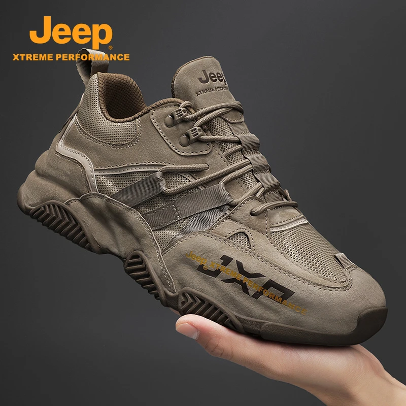 Jeep吉普男鞋2025冬季新款真皮登山老爹鞋户外徒步厚底耐磨运动鞋