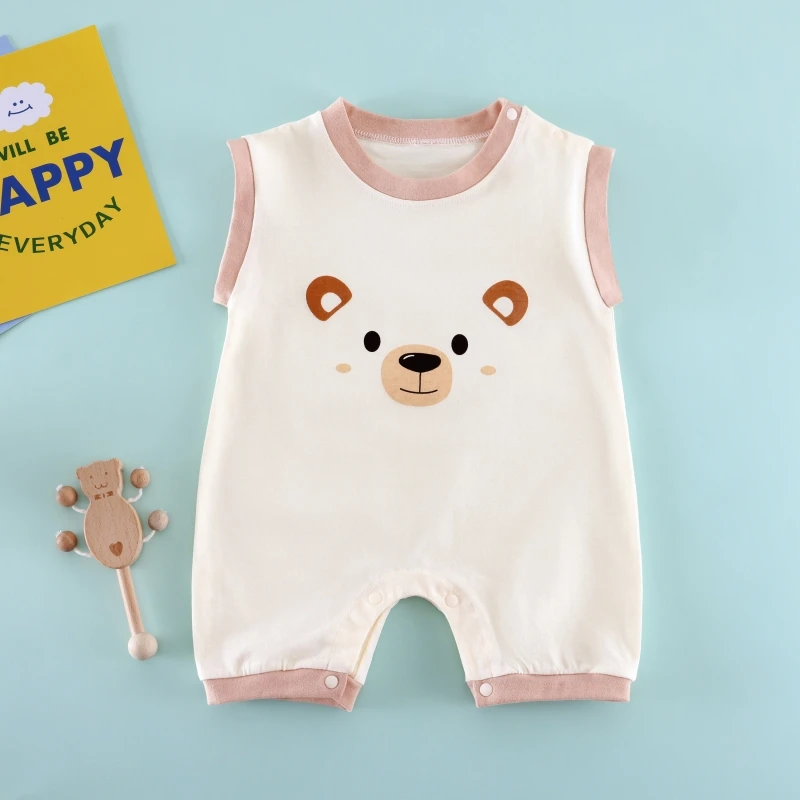 婴幼儿无袖爬服纯棉夏季韩版薄款女童背心衣服儿童连体衣哈衣婴儿